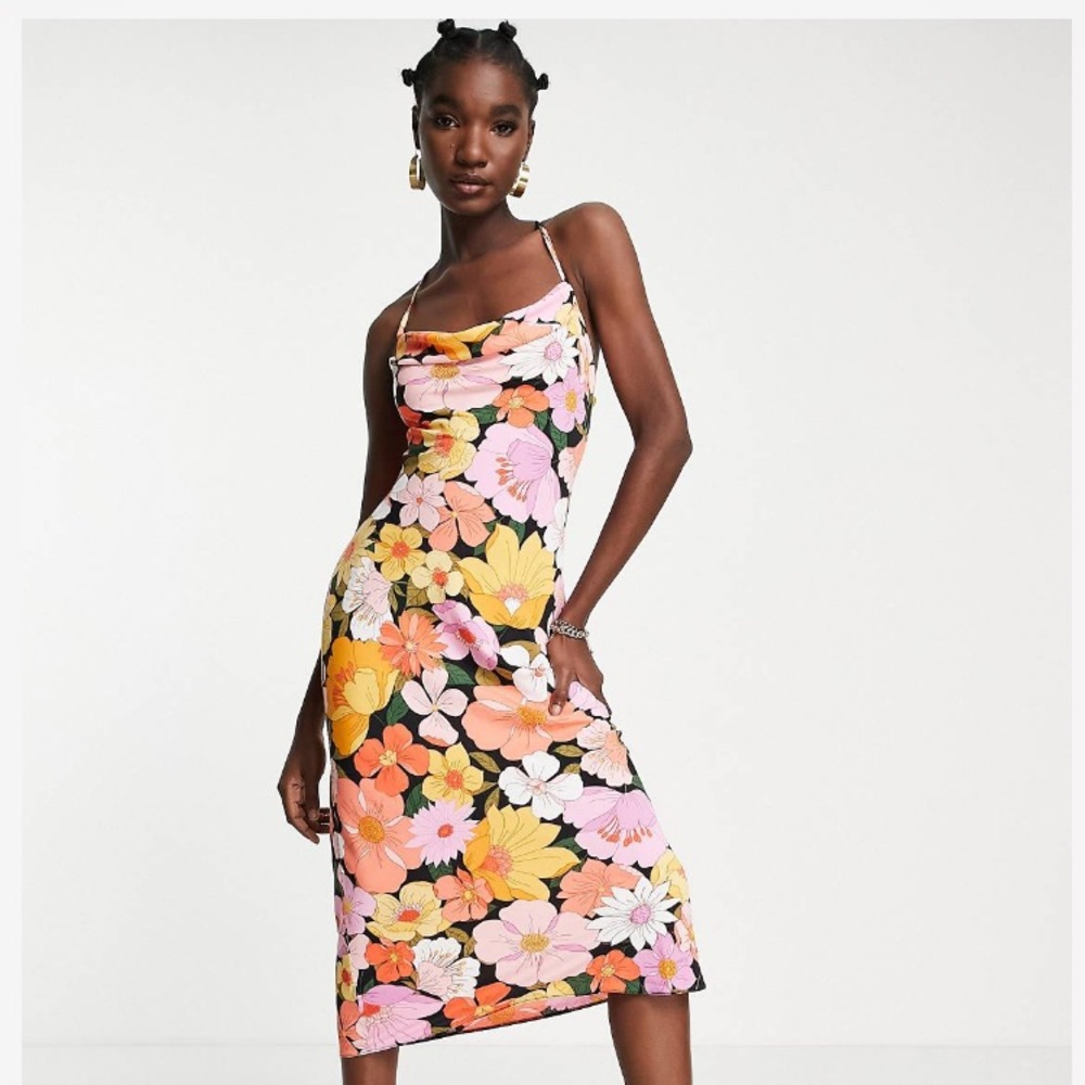 BNWOT River Island tie back slip dress floral 6